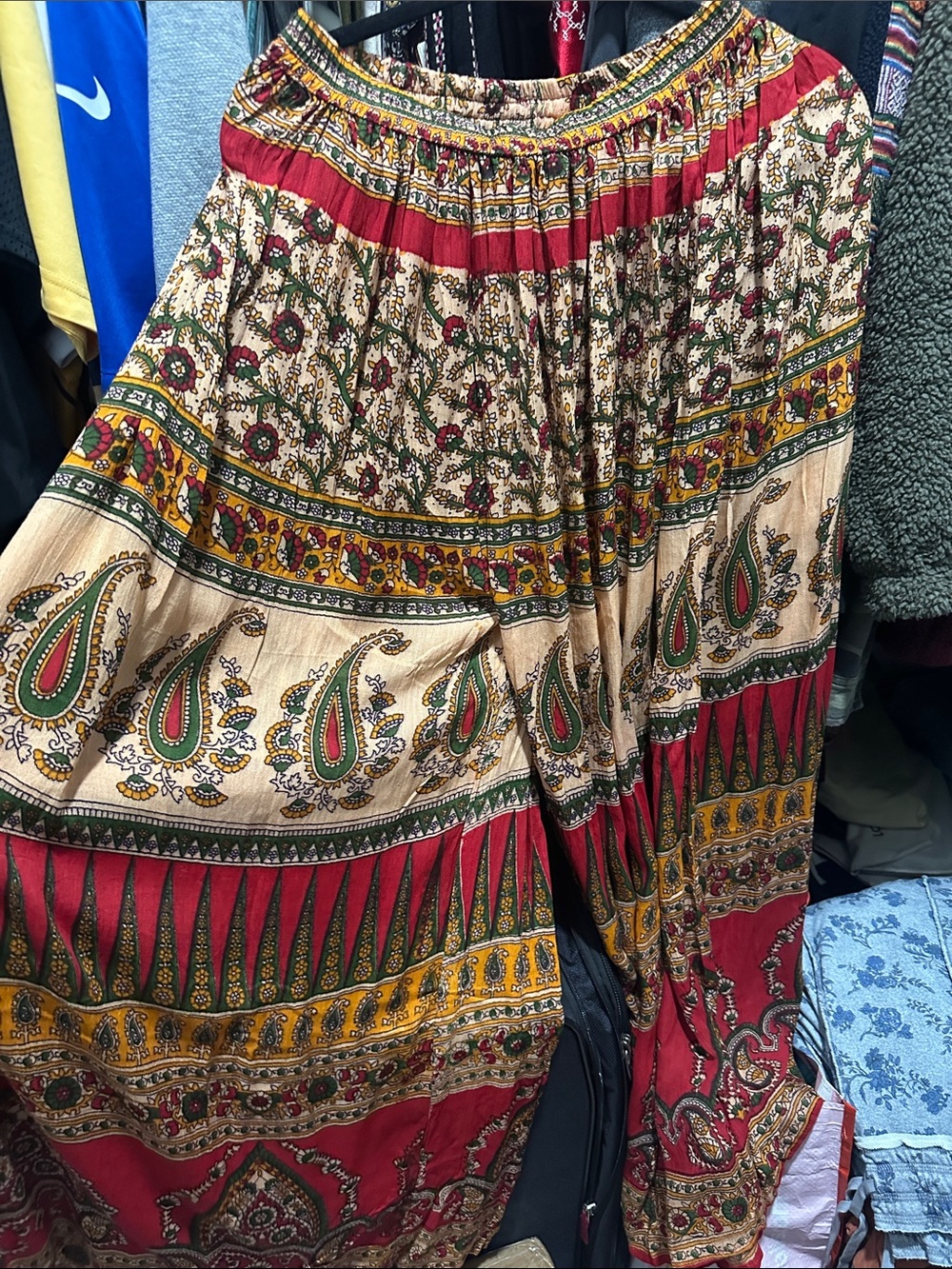 Boho Paisley Maxi Skirt in Red and Cream